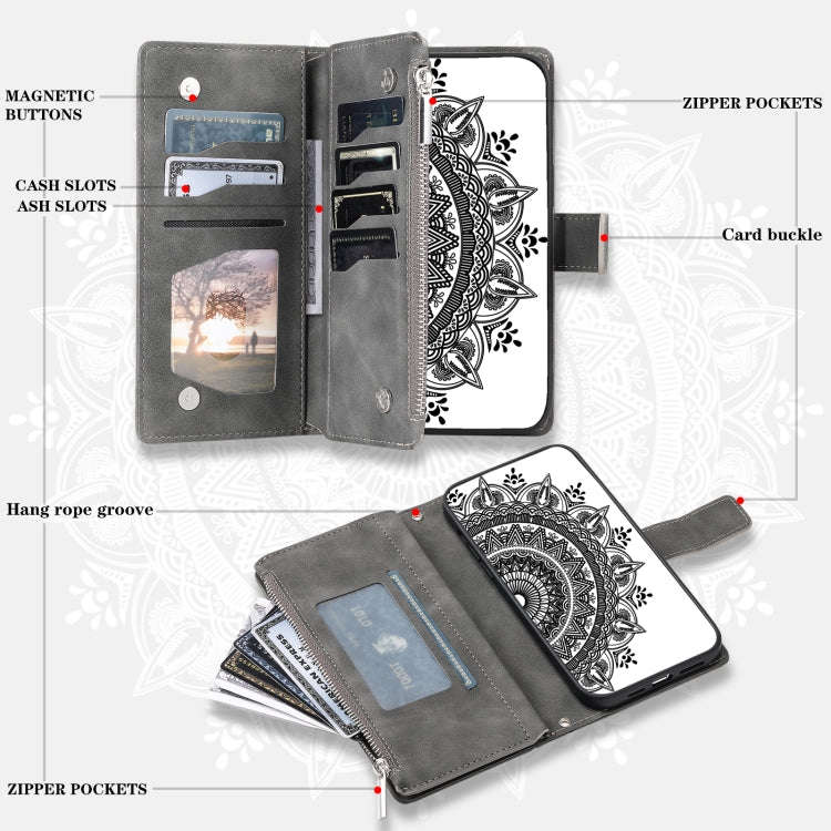 For Honor X6b 4G Global Multi-Card Totem Zipper Leather Phone Case(Grey)