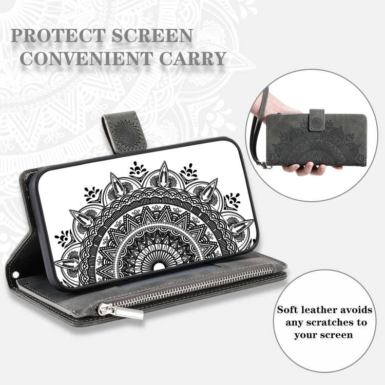 For Honor X6b 4G Global Multi-Card Totem Zipper Leather Phone Case(Grey)