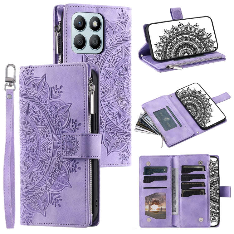For Honor X6b 4G Global Multi-Card Totem Zipper Leather Phone Case(Purple)