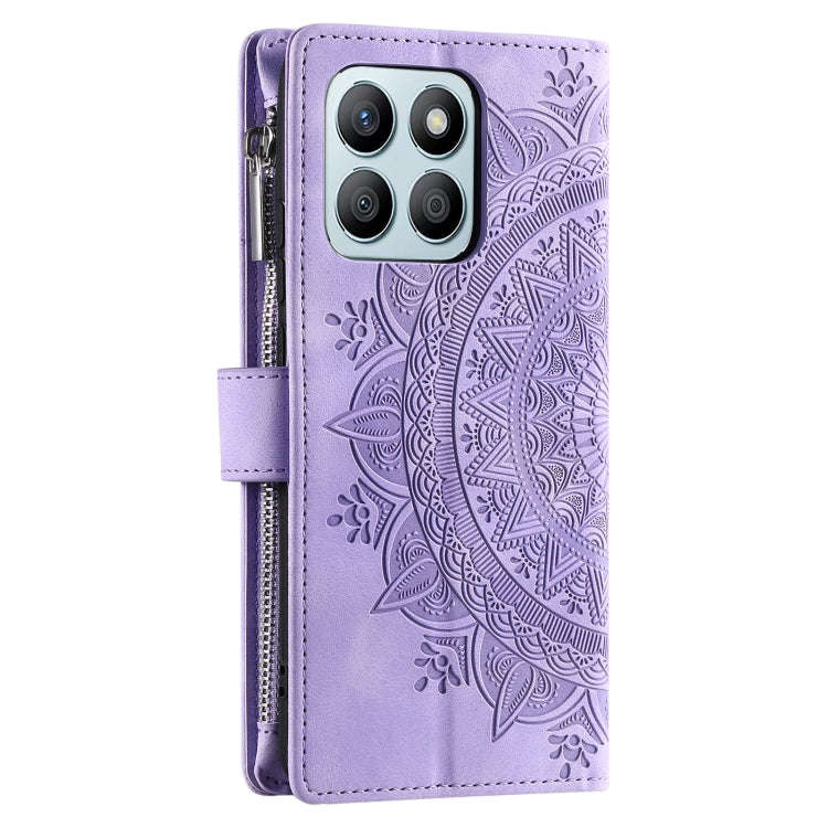 For Honor X6b 4G Global Multi-Card Totem Zipper Leather Phone Case(Purple)