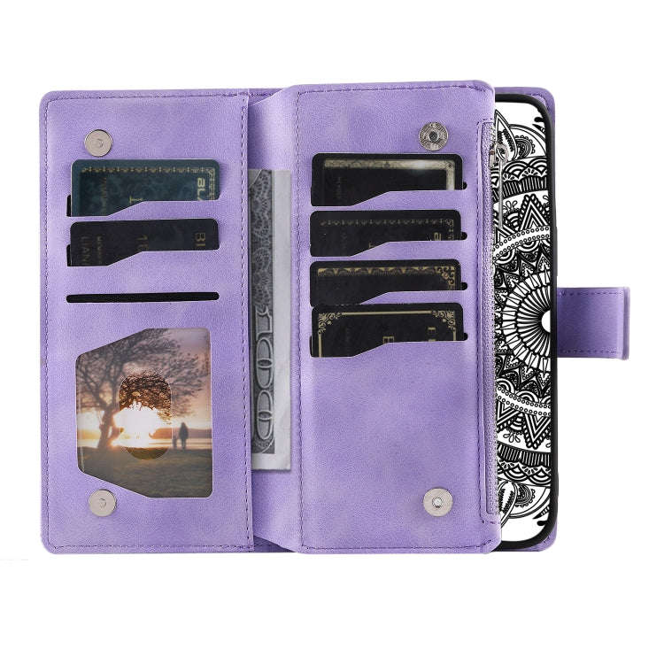 For Honor X6b 4G Global Multi-Card Totem Zipper Leather Phone Case(Purple)