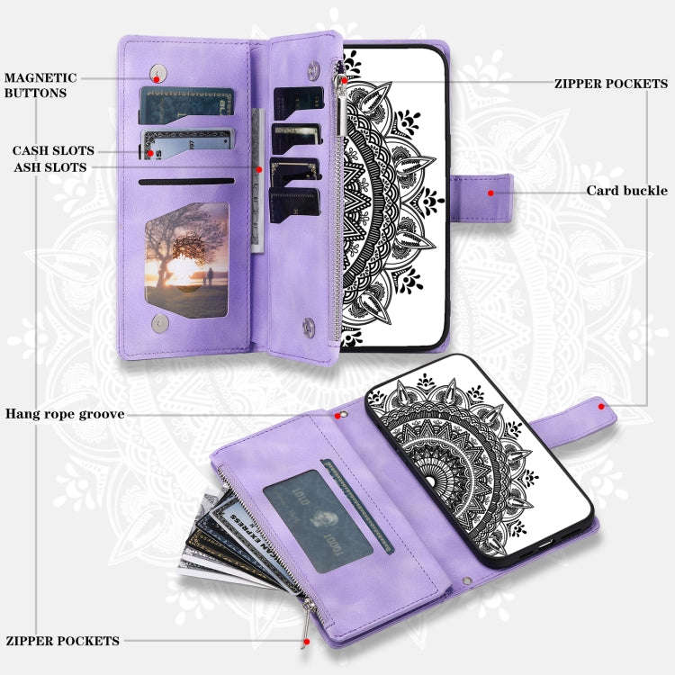 For Honor X6b 4G Global Multi-Card Totem Zipper Leather Phone Case(Purple)