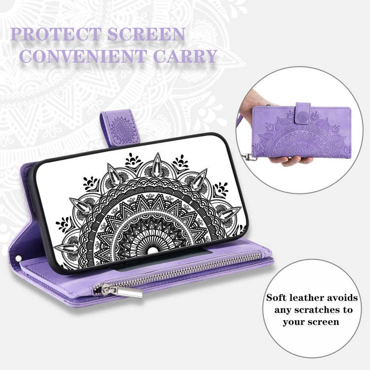 For Honor X6b 4G Global Multi-Card Totem Zipper Leather Phone Case(Purple)