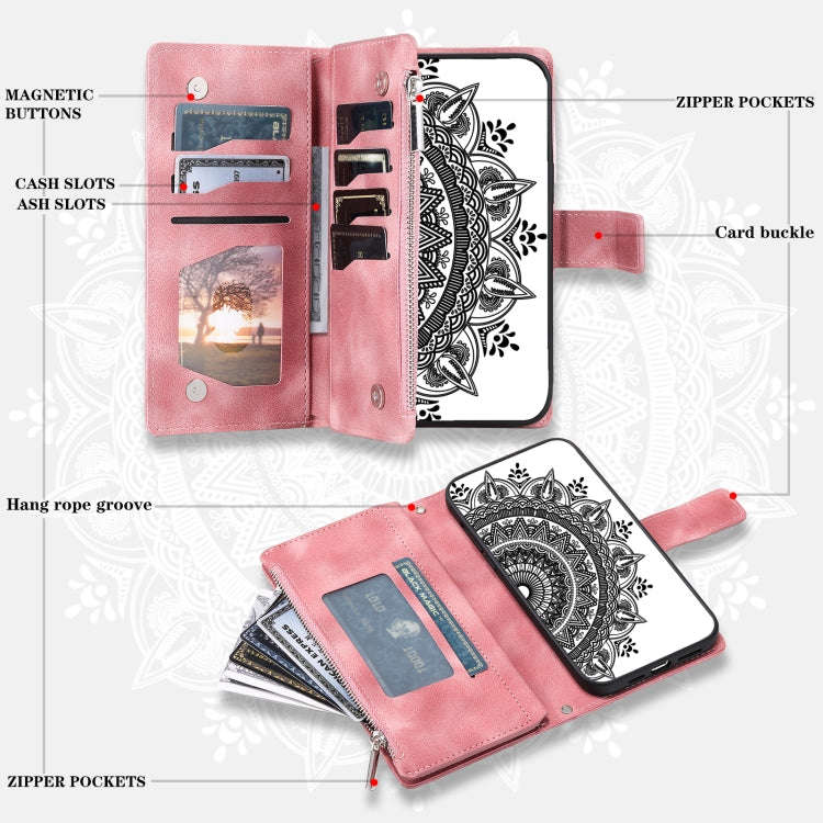 For Honor X6b 4G Global Multi-Card Totem Zipper Leather Phone Case(Pink)