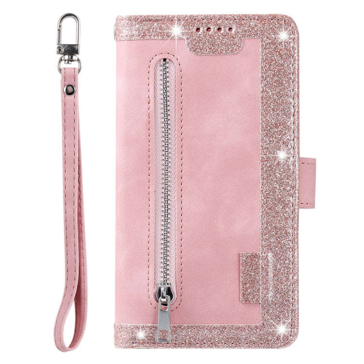 For Honor X6b 4G Global Nine Card Zipper Bag Leather Phone Case with Lanyard(Rose Gold)