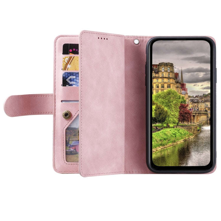 For Honor X6b 4G Global Nine Card Zipper Bag Leather Phone Case with Lanyard(Rose Gold)