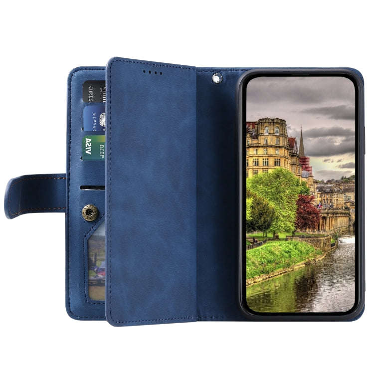 For Honor X6b 4G Global Nine Card Zipper Bag Leather Phone Case with Lanyard(Blue)