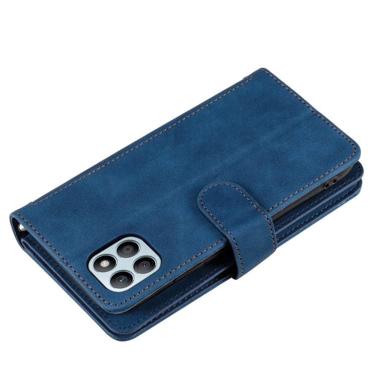 For Honor X6b 4G Global Nine Card Zipper Bag Leather Phone Case with Lanyard(Blue)