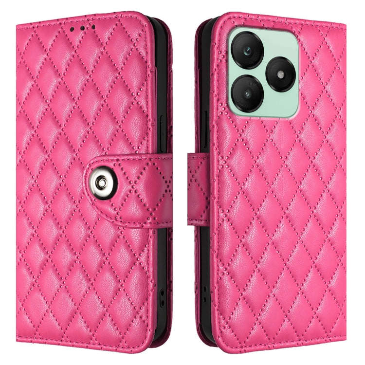 For Wiko T20  Rhombic Texture Flip Leather Phone Case with Lanyard(Rose Red)