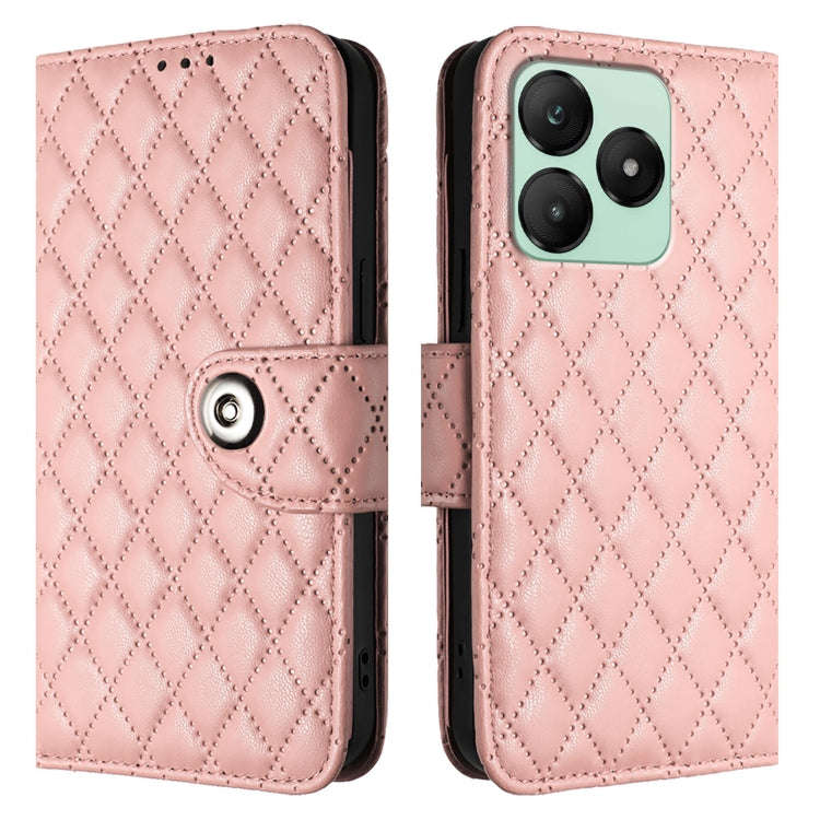 For Wiko T20  Rhombic Texture Flip Leather Phone Case with Lanyard(Coral Pink)