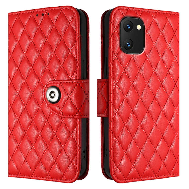 For UMIDIGI Power 7 / Power 7S Rhombic Texture Flip Leather Phone Case with Lanyard(Red)