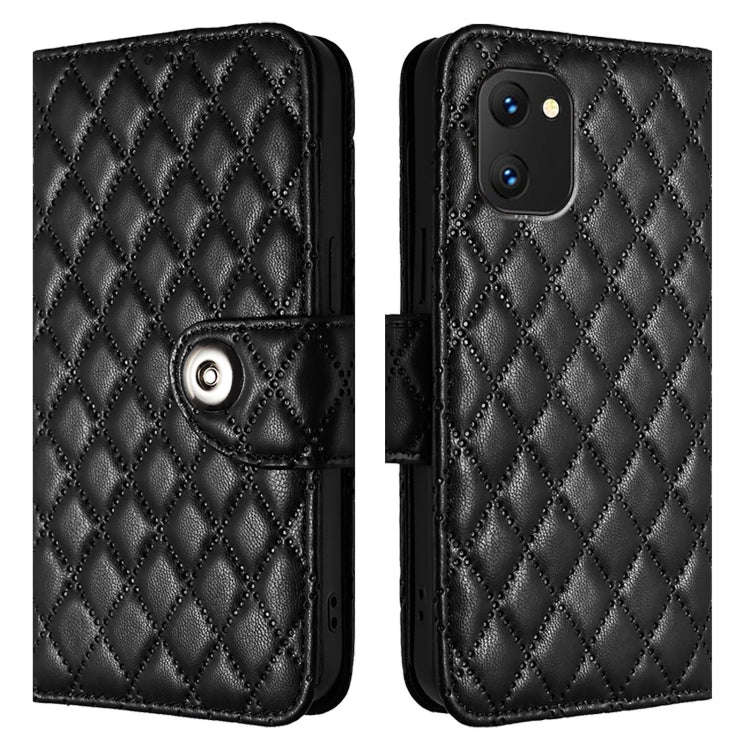 For UMIDIGI Power 7 / Power 7S Rhombic Texture Flip Leather Phone Case with Lanyard(Black)