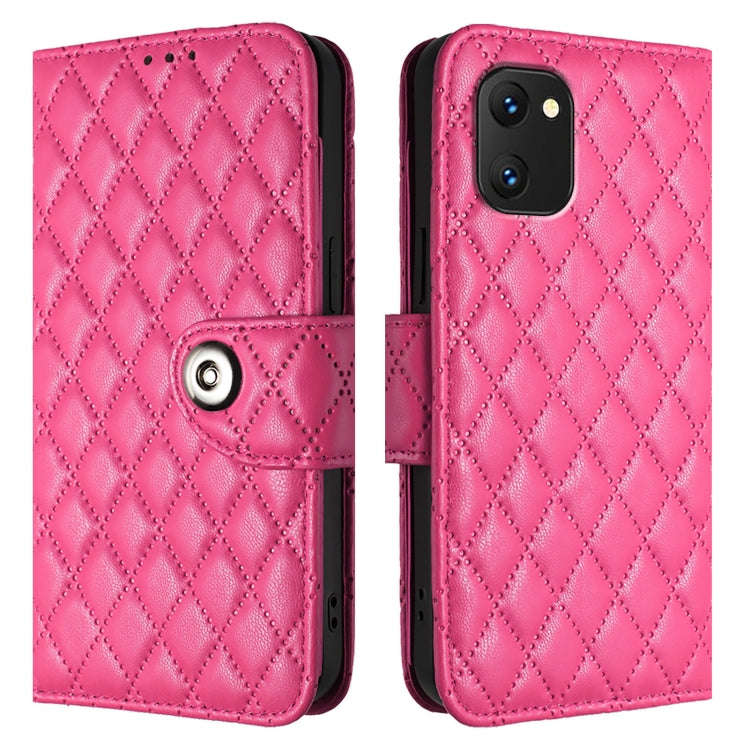 For UMIDIGI Power 7 / Power 7S Rhombic Texture Flip Leather Phone Case with Lanyard(Rose Red)