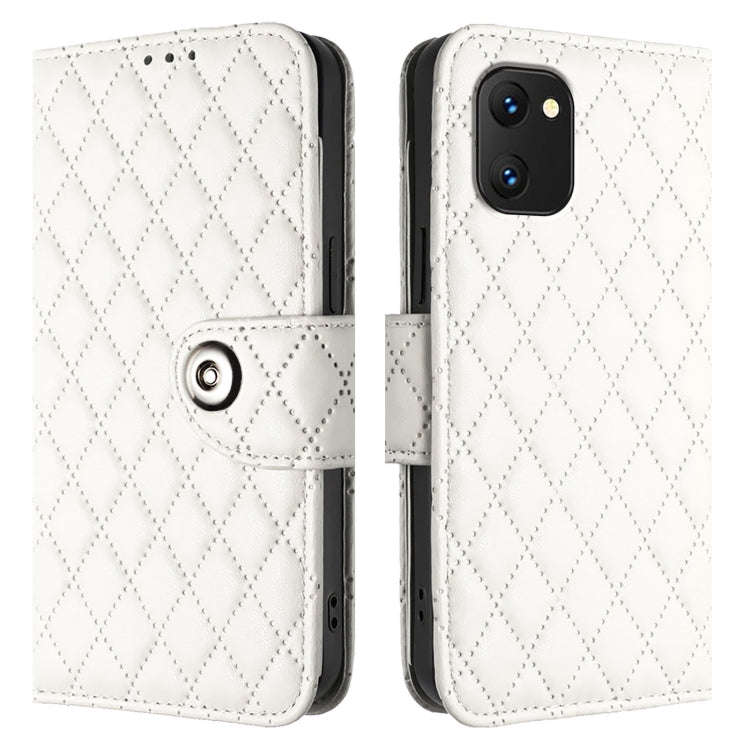 For UMIDIGI Power 7 / Power 7S Rhombic Texture Flip Leather Phone Case with Lanyard(White)