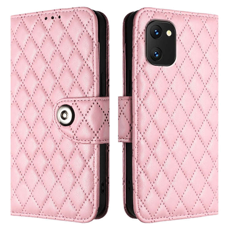 For UMIDIGI Power 7 / Power 7S Rhombic Texture Flip Leather Phone Case with Lanyard(Pink)