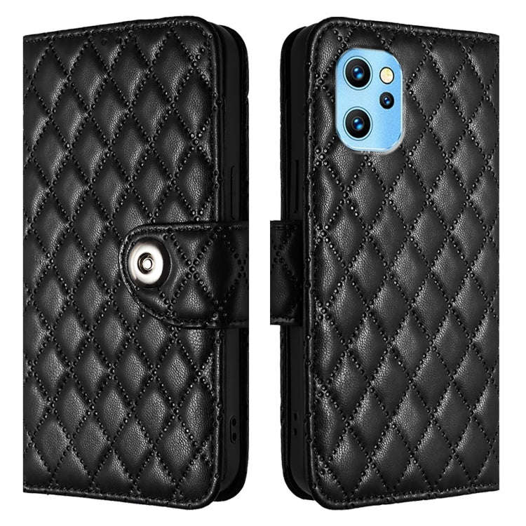 For UMIDIGI Power 7 Max Rhombic Texture Flip Leather Phone Case with Lanyard(Black)