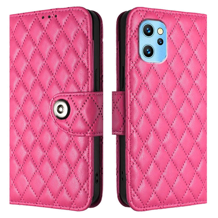 For UMIDIGI Power 7 Max Rhombic Texture Flip Leather Phone Case with Lanyard(Rose Red)