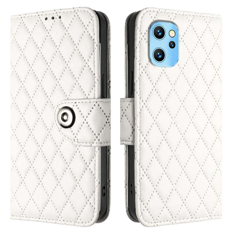 For UMIDIGI Power 7 Max Rhombic Texture Flip Leather Phone Case with Lanyard(White)