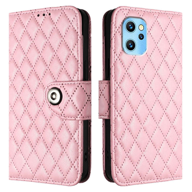 For UMIDIGI Power 7 Max Rhombic Texture Flip Leather Phone Case with Lanyard(Pink)