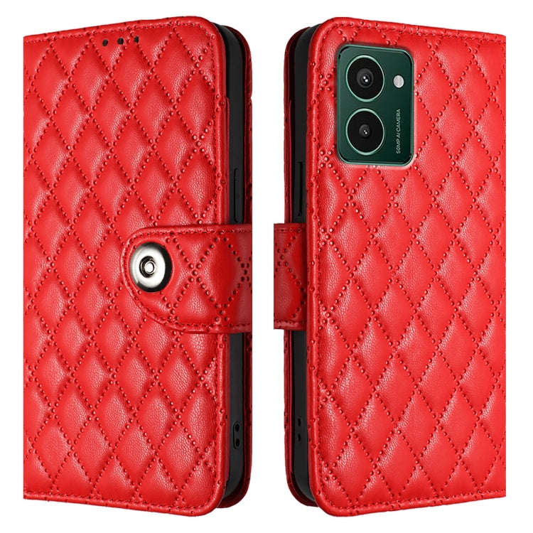 For HMD Pulse Pro  Rhombic Texture Flip Leather Phone Case with Lanyard(Red)