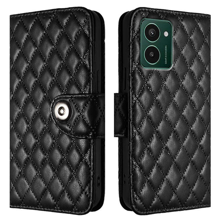For HMD Pulse Pro  Rhombic Texture Flip Leather Phone Case with Lanyard(Black)