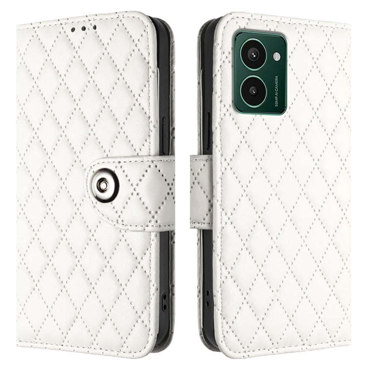 For HMD Pulse Pro  Rhombic Texture Flip Leather Phone Case with Lanyard(White)