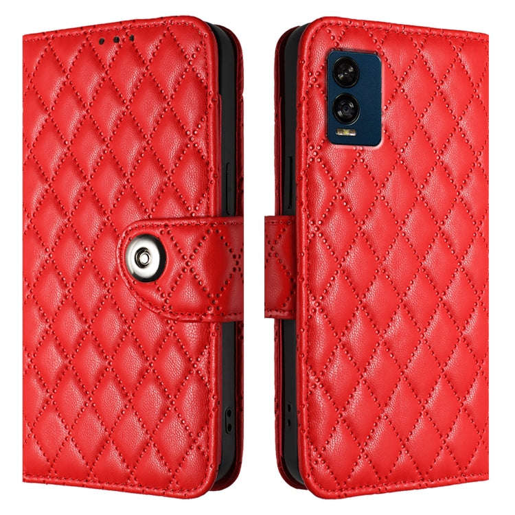 For BLU View Speed 5G  Rhombic Texture Flip Leather Phone Case with Lanyard(Red)