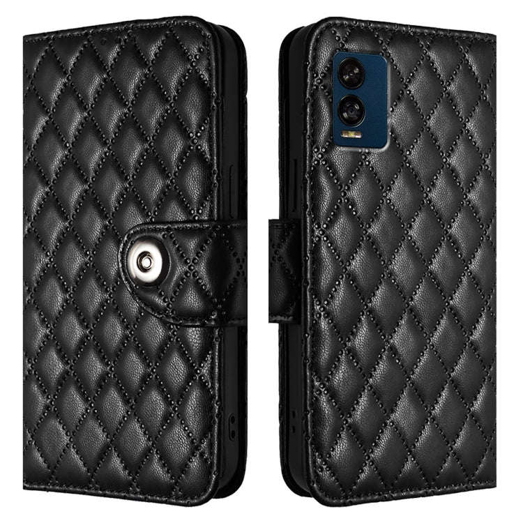 For BLU View Speed 5G  Rhombic Texture Flip Leather Phone Case with Lanyard(Black)