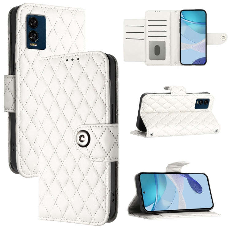 For BLU View Speed 5G  Rhombic Texture Flip Leather Phone Case with Lanyard(White)