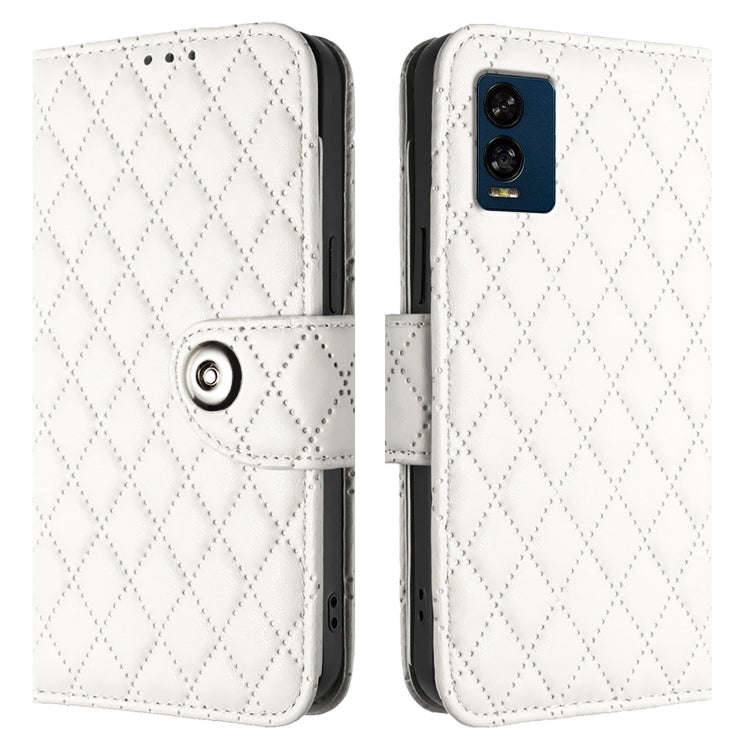 For BLU View Speed 5G  Rhombic Texture Flip Leather Phone Case with Lanyard(White)