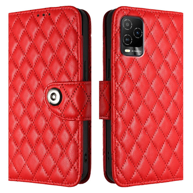 For BLU View 5 Pro Rhombic Texture Flip Leather Phone Case with Lanyard(Red)