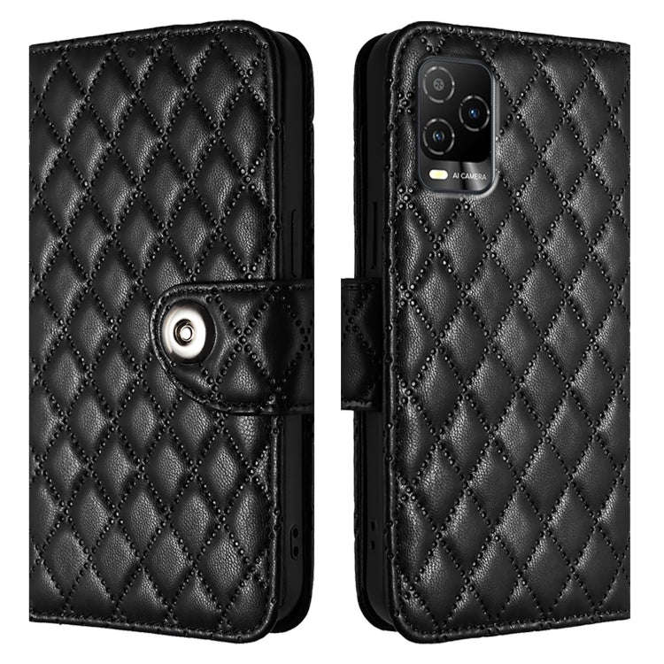 For BLU View 5 Pro Rhombic Texture Flip Leather Phone Case with Lanyard(Black)