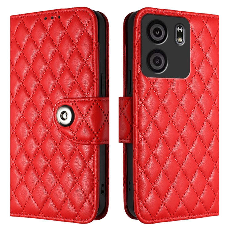 For BLU View 5 Rhombic Texture Flip Leather Phone Case with Lanyard(Red)