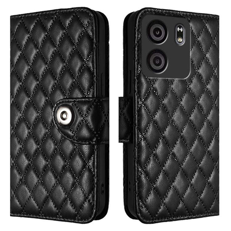 For BLU View 5 Rhombic Texture Flip Leather Phone Case with Lanyard(Black)