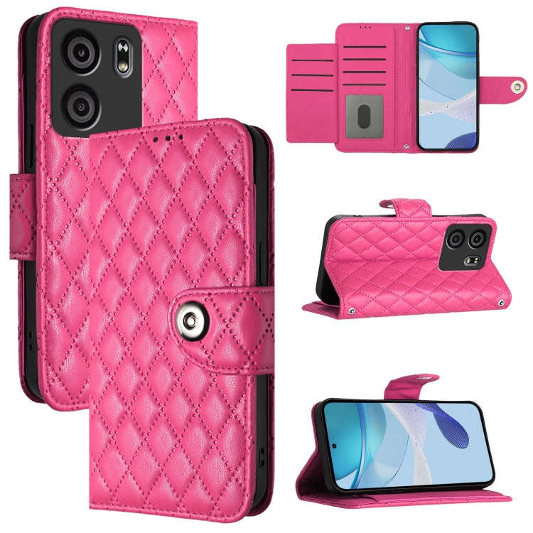 For BLU View 5 Rhombic Texture Flip Leather Phone Case with Lanyard(Rose Red)