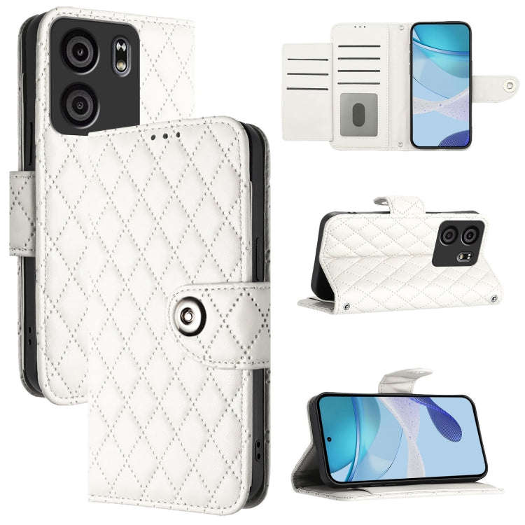 For BLU View 5 Rhombic Texture Flip Leather Phone Case with Lanyard(White)