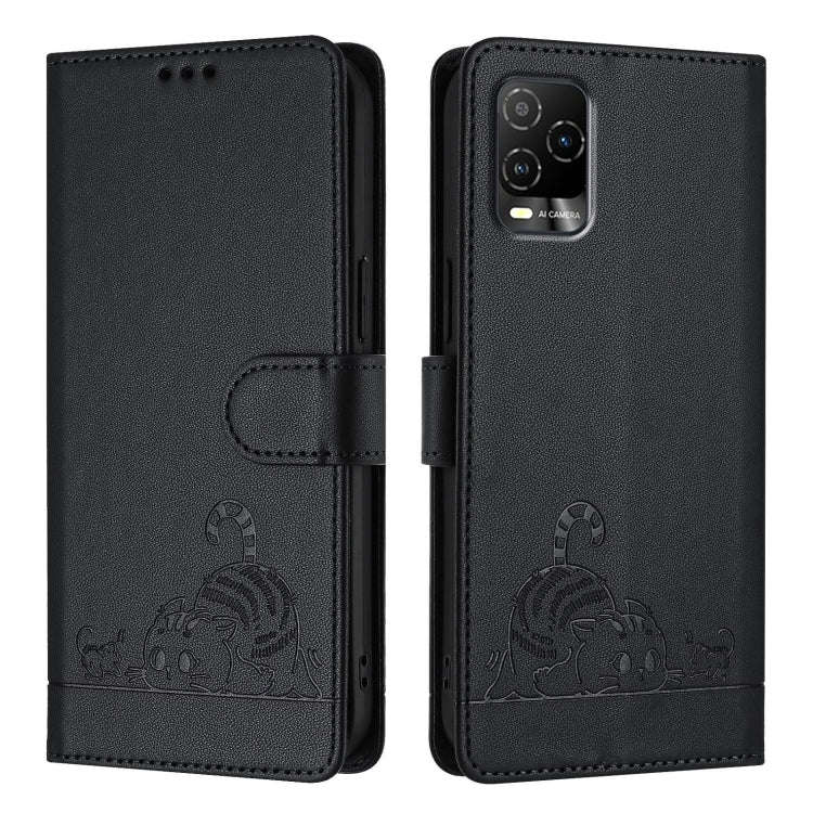For BLU View 5 Pro Cat Rat Embossed RFID Leather Phone Case with Lanyard(Black)