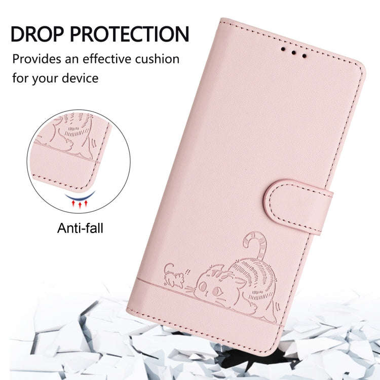 For BLU View Speed 5G Cat Rat Embossed RFID Leather Phone Case with Lanyard(Pink)