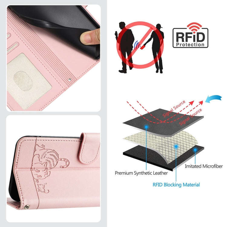 For BLU View Speed 5G Cat Rat Embossed RFID Leather Phone Case with Lanyard(Pink)