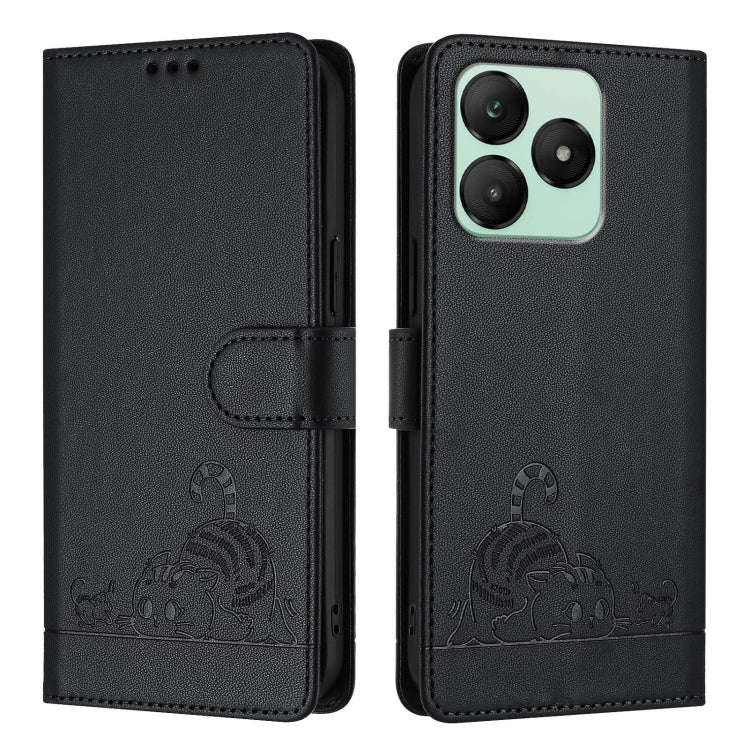 For Wiko T20 Cat Rat Embossed RFID Leather Phone Case with Lanyard(Black)