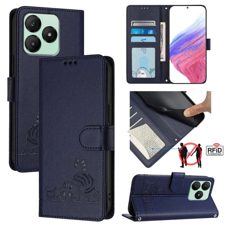 For Wiko T20 Cat Rat Embossed RFID Leather Phone Case with Lanyard(Blue)