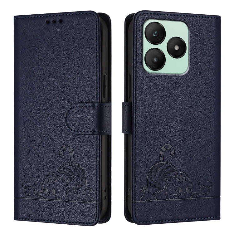 For Wiko T20 Cat Rat Embossed RFID Leather Phone Case with Lanyard(Blue)