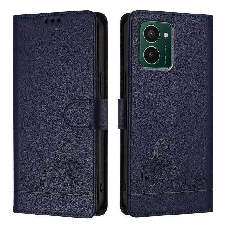 For HMD Pulse Pro Cat Rat Embossed RFID Leather Phone Case with Lanyard(Blue)