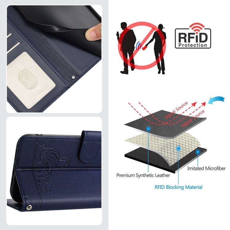 For HMD Pulse Pro Cat Rat Embossed RFID Leather Phone Case with Lanyard(Blue)