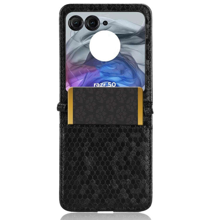 For Motorola Razr 50 Honeycomb Dot Texture Card Slot Leather Phone Case(Black)