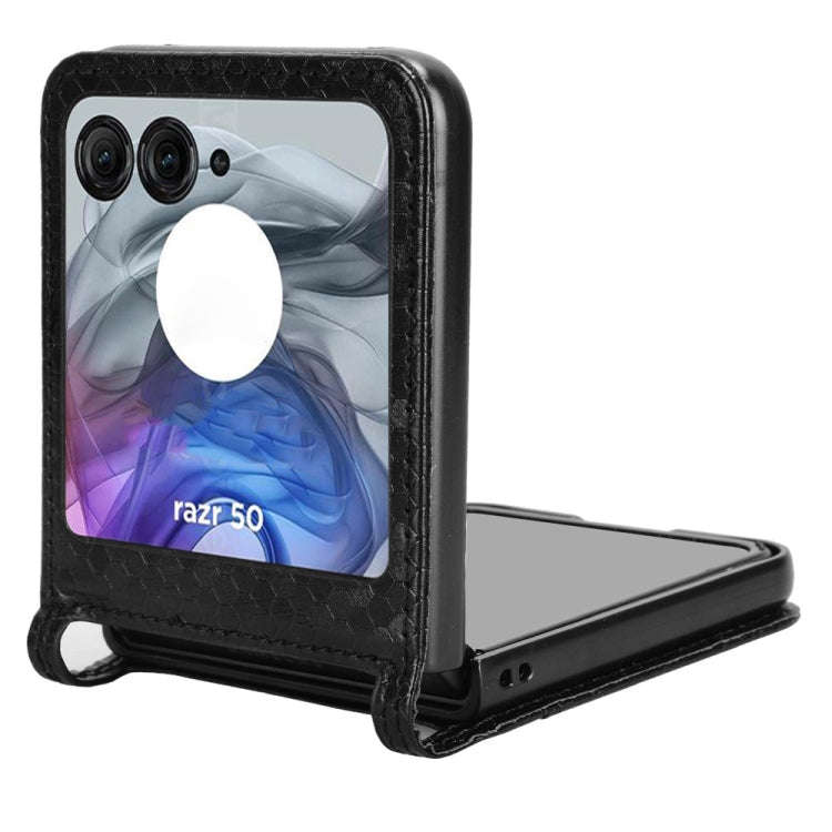 For Motorola Razr 50 Honeycomb Dot Texture Card Slot Leather Phone Case(Black)