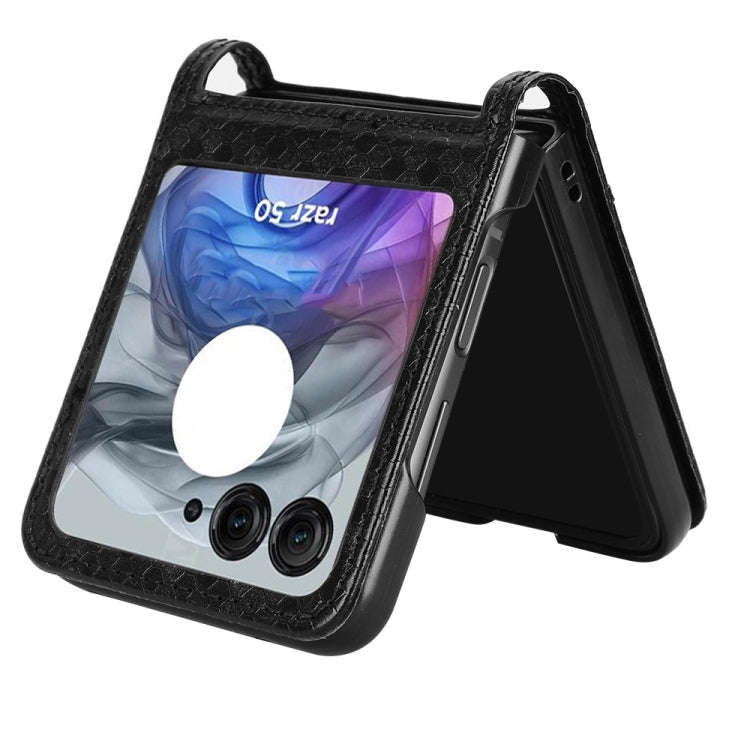 For Motorola Razr 50 Honeycomb Dot Texture Card Slot Leather Phone Case(Black)