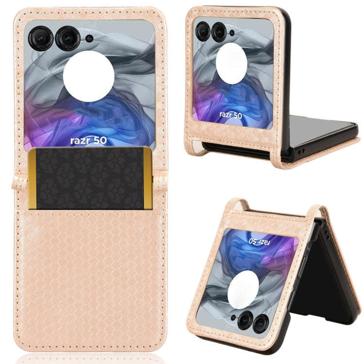 For Motorola Razr 50 Honeycomb Dot Texture Card Slot Leather Phone Case(Gold)