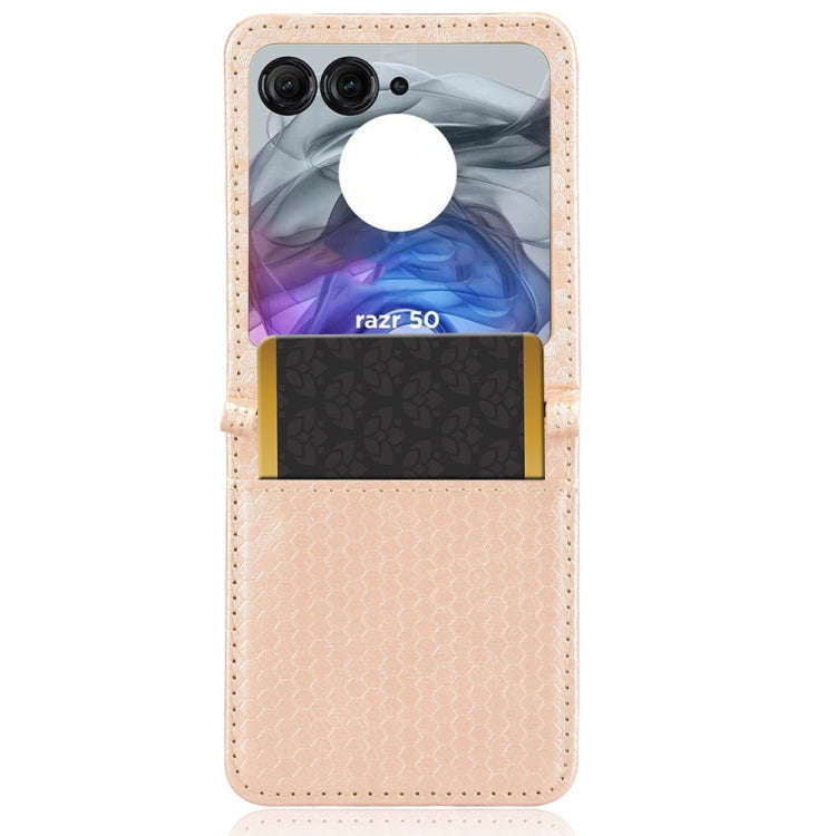 For Motorola Razr 50 Honeycomb Dot Texture Card Slot Leather Phone Case(Gold)