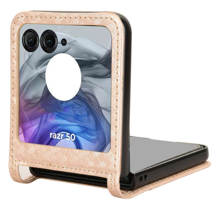 For Motorola Razr 50 Honeycomb Dot Texture Card Slot Leather Phone Case(Gold)